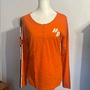 NWT Harley-Davidson Orange Longsleeve Henley Shirt with Button front Sz M
